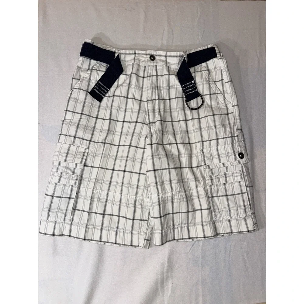 Levis Cargo Shorts Men 36x11 White Plaid Flap Back Pockets Baggy Skater Y2K.
